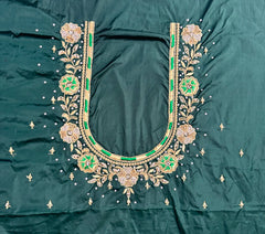 NR890BG- Bottle Green Colour Computer Maggam Work Blouse