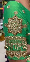 NR951G -Green Colour Computer Maggam Work Blouse