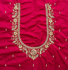 NR1249TP- Tomato Pink Colour Computer Maggam Work Blouse