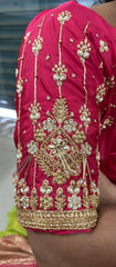 NR1050TP- Tomato Pink Colour Computer Maggam Work Blouse ( Boat Neck Design Back Open)