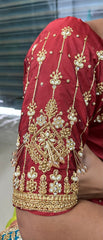 NR1050M- Maroon Colour Computer Maggam Work Blouse ( Boat Neck Design Back Open)