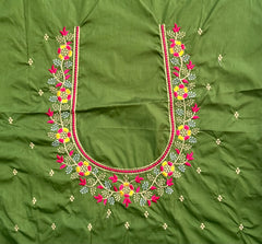 NR495MG-Mahendi Green Colour Computer Multi Work Blouse