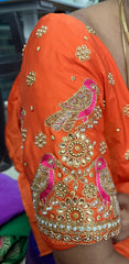 NR1059OR- Orange Colour Computer Maggam Work Blouse