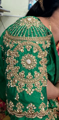 NR1129G -Green Colour Computer Maggam Work Blouse ( POT Neck)