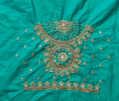 NR1129SG -Sea Green Colour Computer Maggam Work Blouse ( POT Neck)
