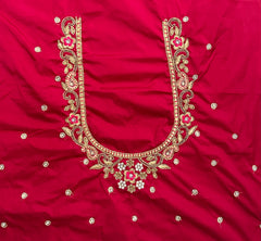 NR897TP -Tomato Pink Colour Computer Maggam Work Blouse