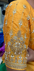 NR1050Y- Yellow Colour Computer Maggam Work Blouse ( Boat Neck Design Back Open)