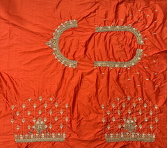 NR1050OR- Orange Colour Computer Maggam Work Blouse ( Boat Neck Design Back Open)