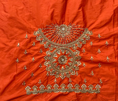 NR1129OR -Orange Colour Computer Maggam Work Blouse ( POT Neck)