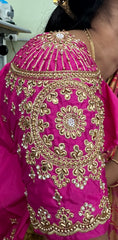 NR1129P -Pink Colour Computer Maggam Work Blouse ( POT Neck)