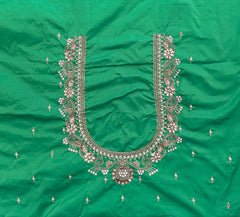 NR859PG -Parrot Green Colour Computer Maggam Work Blouse