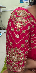 NR859TP -Tomato Pink Colour Computer Maggam Work Blouse