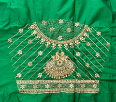 NR851G -  Green Colour Computer Maggam Work Blouse