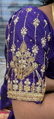 NR1050V- Violet Colour Computer Maggam Work Blouse ( Boat Neck Design Back Open)