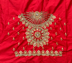 NR1129R -Red Colour Computer Maggam Work Blouse ( POT Neck)
