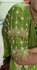 NR1149MG -Mahendi Green Colour Computer Maggam Work Blouse
