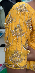 NR990Y- Yellow Colour Computer Maggam Work Blouse