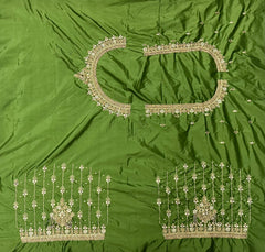 NR1050MG- Mahendi Green Colour Computer Maggam Work Blouse ( Boat Neck Design Back Open)