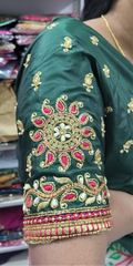 NR885BG - Bottle Green Colour Computer Maggam Work Blouse