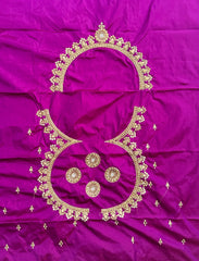 NR1129MP -Magenta Pink Colour Computer Maggam Work Blouse ( POT Neck)