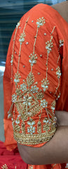 NR1050OR- Orange Colour Computer Maggam Work Blouse ( Boat Neck Design Back Open)