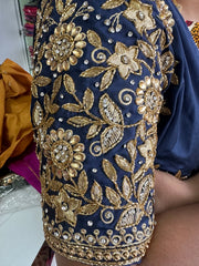 NR1249NB- Navy Blue Colour Computer Maggam Work Blouse