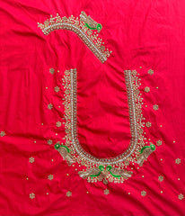 NR1059TR- Tomato  Red Colour Computer Maggam Work Blouse