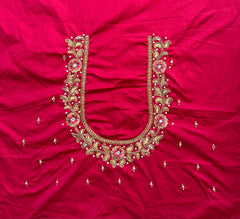 NR1296TP -Tomato Pink Colour Computer Maggam Work Blouse