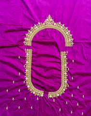 NR1050MP-  Magenta Pink Colour Computer Maggam Work Blouse ( Boat Neck Design Back Open)