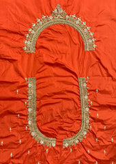 NR1050OR- Orange Colour Computer Maggam Work Blouse ( Boat Neck Design Back Open)
