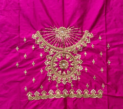 NR1129HP -Heart Pink Colour Computer Maggam Work Blouse ( POT Neck)