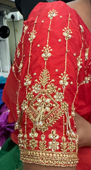 NR1050R-  Red Colour Computer Maggam Work Blouse ( Boat Neck Design Back Open)