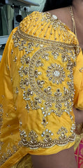 NR1129Y -Yellow Colour Computer Maggam Work Blouse ( POT Neck)