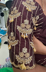 NR990CF- Coffee Colour Computer Maggam Work Blouse