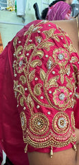 NR1296TP -Tomato Pink Colour Computer Maggam Work Blouse