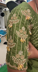 NR990MG- Mahendi  Green Colour Computer Maggam Work Blouse