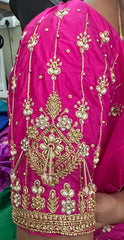 NR1050P-  Pink Colour Computer Maggam Work Blouse ( Boat Neck Design Back Open)