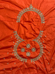 NR1129OR -Orange Colour Computer Maggam Work Blouse ( POT Neck)