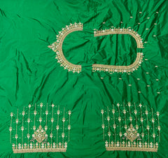 NR1050G- Green Colour Computer Maggam Work Blouse( Boat Neck Design Back Open)