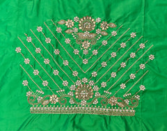 NR859PG -Parrot Green Colour Computer Maggam Work Blouse