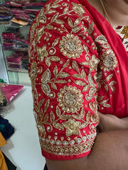 NR1249R- Red Colour Computer Maggam Work Blouse