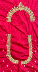 NR1050TP- Tomato Pink Colour Computer Maggam Work Blouse ( Boat Neck Design Back Open)