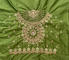 NR1129MG -Mahendi Green Colour Computer Maggam Work Blouse ( POT Neck)