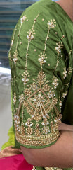 NR1050MG- Mahendi Green Colour Computer Maggam Work Blouse ( Boat Neck Design Back Open)