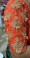 NR990OR - Orange  Colour Computer Maggam Work Blouse