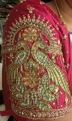 NR995TP -Tomato Pink Colour Computer Maggam Work Blouse