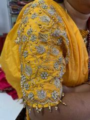 NR1299Y  Yellow Colour Computer Maggam Work Blouse