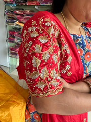 NR1298R - Red Computer Maggam Work Blouse
