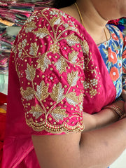 NR1298TP - Tomato Pink Colour Computer Maggam Work Blouse