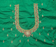 NR885G - Green Colour Computer Maggam Work Blouse